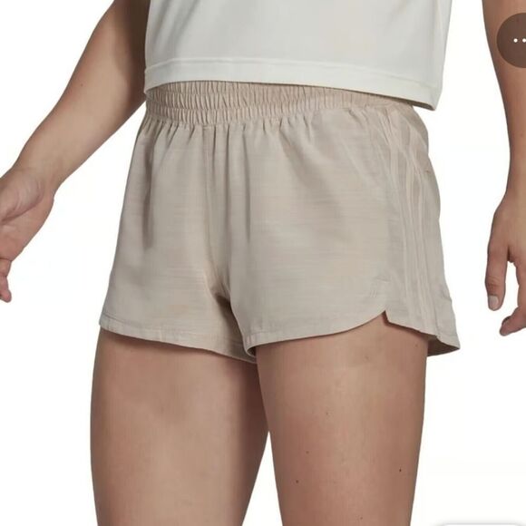 ADIDAS Womens 3-Stripe Aeroready Pacer Woven Shorts in Taupe - Picture 1 of 7